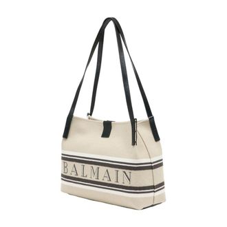 Balmain Canvas Striped Shoulder Bag - Beige