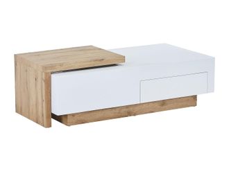 Vente-Unique Mesa de centro extensible en MDF con 1 caj&oacute;n y 1 estante - Natural y Blanco - MANDREA