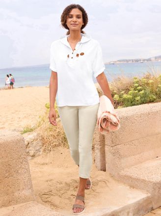 Casual Looks Longbluse CASUAL LOOKS, Damen, Gr. 36, ecru, 100% Viskose, unifarben, Rundhals, Blusen Longbluse