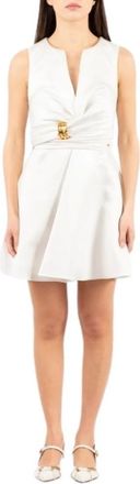 Elisabetta Franchi Duchesse Jurk Met Juweel Detail - Dames - Korte kleedjes - Beige - L - Polyester - Kleedjes