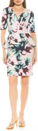 Alexia Admor Atlas V-Neck Sheath Midi Dress in Beige Floral at Nordstrom Rack, Size X-Small