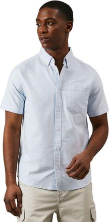 Maine Light Blue Oxford Stripe Short Sleeve Shirt, S, Light Blue