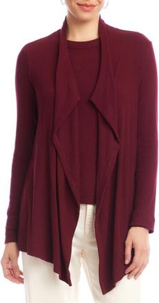 Karen Kane Rib Draped Open Front Cardigan in Wine at Nordstrom, Size X-Large P
