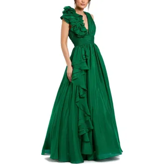 ★新作★MAC DUGGALクリスタルフラワー付ワンショルダーガウン★ Strapless Bustier Floral Embroidered Mermaid Gown | Mac Duggal