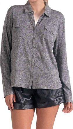 Elan Silly For Soft Button Down Shirt In Dark Grey