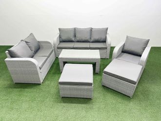 Fimous Patio PE Wicker 8 Seater Outdoor Rattan Furniture Sofa Sets w/ Oblong Coffee Table Reclining Chair Loveseat Sofa 3 Seater Sofa 2 Big