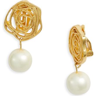 Karine Sultan Flower Swirl Pearl Drop Clip-On Earrings in Gold at Nordstrom