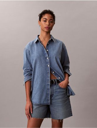 Calvin Klein Jeans Calvin Klein Womens Denim Relaxed Button-Down Shirt - Blue - XL