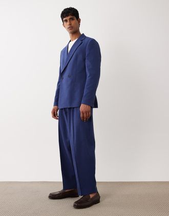 Asos Pantaloni da abito bombati in tessuto fiammato testurizzato blu navy