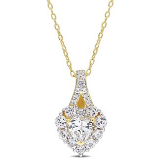 Amour 2 7/8 CT TGW Created White Sapphire Halo Heart Pendant with Chain In Yellow Plated Sterling Silver