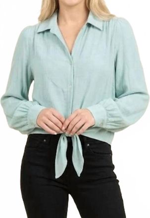 Maven West Tie-Front Button-Down Blouse In Aqua