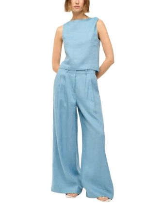Staud Boa Linen Top In Slate Blue