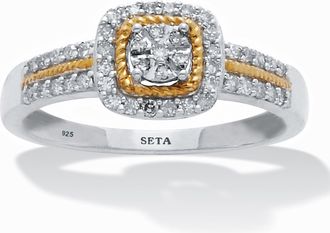 Palm Beach Jewelry 24 TCW Diamond Sterling Silver Tutone Halo Engagement Ring