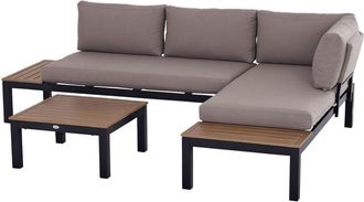 OUTSUNNY 3pcs Garden Sectional Sofa Side Table Furniture Set w/ Cushion