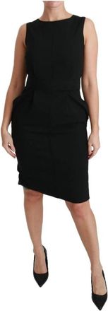 Dolce & Gabbana Luxe Sheath Jurk met Logo Details - Dames - Casual kleedjes - Zwart - 2XL - Kleedjes
