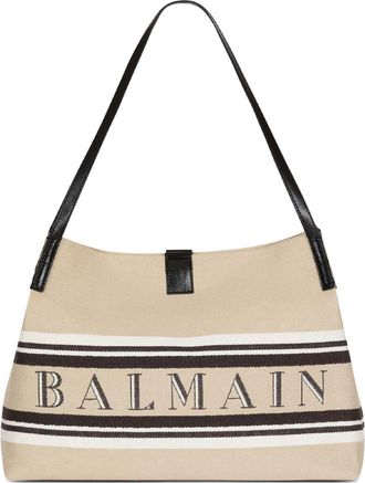 Balmain Womens Medium Release Shopper Bag In Canvas And Calfskin