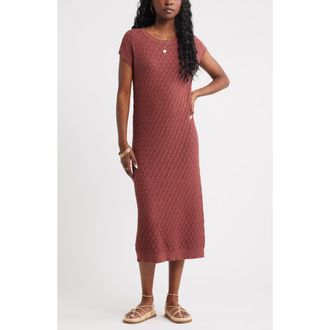 Treasure & Bond Pointelle Midi Sweater Dress in Brown Sable at Nordstrom Rack, Size Medium