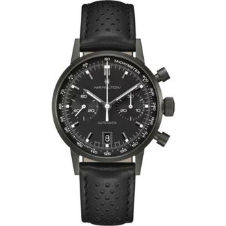 Hamilton American Classic INTRA-MATIC CHRONOGRAPH H Black Dial Leather Strap Mens Watch H38446730