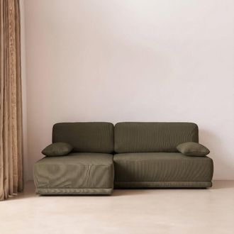 Sweeek Sof&aacute; cama esquinero izquierdo convertible de pana acanalada con