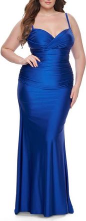 La Femme Ruched Jersey Plus Size Dress with Lace Up Back in Royal Blue at Nordstrom, Size 18W