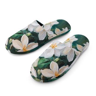 Generic White Jasmine Flowers Mens House Slippers Slip Indoor Slipper On Shoes Warm Outdoor