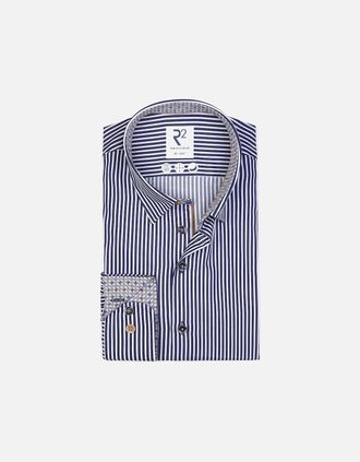 R2 Mens R2 Hidden Button Down Navy Stripe Shirt - Navy/Multi - Size: 40