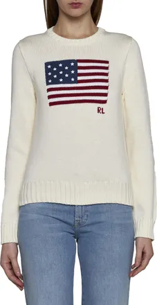 Polo Ralph Lauren Womens Cotton Sweater With Flag - Ivory