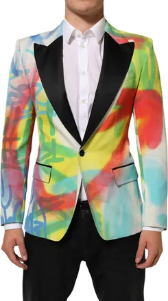 Dolce & Gabbana Multicolor Graffiti Sicilia 1 Button Men Suit Blazer Pl+se+wo