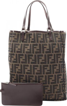 Fendi Brown Canvas Leather Handbag Tote Bag (Pre-Owned)