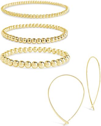 Sterling Forever Beaded Bracelet & Delicate Threader Earrings Set