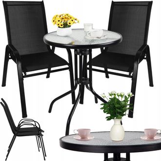 OEM Conjunto De Muebles Para Balc&oacute;n Peque&ntilde;o, Jard&iacute;n O Terraza: 2 Sillas Y Una Mesa De Centro De Cristal