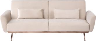 Beliani Sof&aacute; Cama 3 Plazas Elegante Con Cojines Tapizado En Terciopelo Patas De Metal Funci&oacute;n Convertible Para Dormir Beige Claroeina