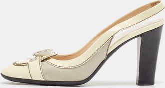 Tod's Tods Cream Patent Leather And Fabric Bow Slingback Pumps