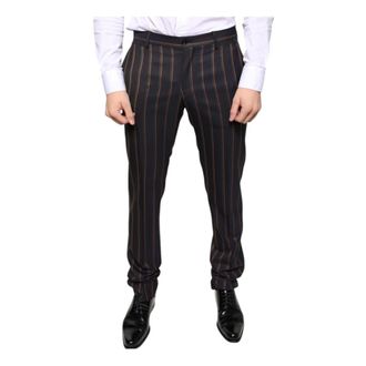Dolce & Gabbana Slim-fit Trousers, male, Brown, M, Brown Striped Wool Dress Trousers