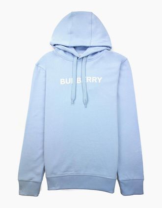 Burberry Mens Burberry Logo Print Cotton Hoodied Sweatshirt Pale Blue - Size: 36