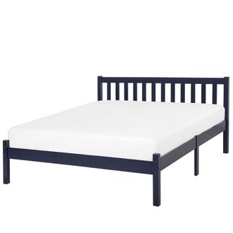 Beliani Cama Doble De Madera De Pino Azul 140 X 200 Cm Con Listones Estilo Escandinavo Florac