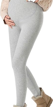 Generic Winter Maternity Leggings, Fleece Lined Thermal Pants High Waist Over The Bump Support | Adjustable Belly Band(Light Gray,M)
