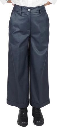 Alessia Santi Imitatie leren cropped wijde broek - Dames - Wijde Broeken - Blauw - L - Broeken