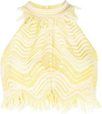 Genny fringe-detail knitted cropped top - women - Polyester/Metallic Fibre - 38 - Yellow