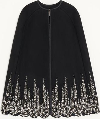 Valentino Embroidered Compact Drap Cape Woman BLACK/SILVER 36