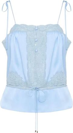 Chlo&eacute; Camisola con cord&oacute;n ajustable en la cintura y ribete de encaje - Tops - Mujer - Azul - S