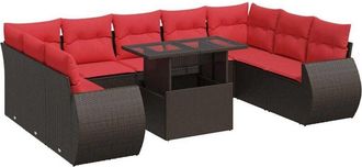 vidaXL 10 Piece Garden Sofa Set with Cushions Brown Poly Rattan Acacia Vidaxl