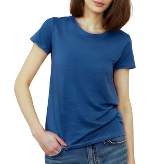 Majestic Filatures Stretch Linen Short Sleeve Crewneck Tee In Bleu Taormina