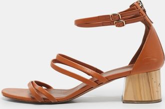 Malone Souliers Brown Leather Block Heel Ankle Strap Sandals
