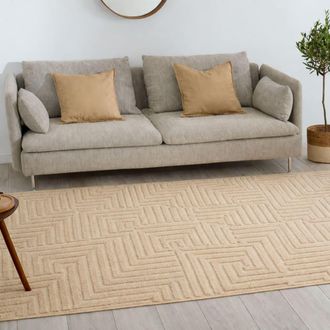 Nazar Rugs Alfombra geom&eacute;trica en relieve de color crema - 80x150 cm