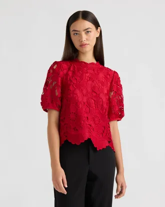 NVLT Womens Mock Neck Lace Top