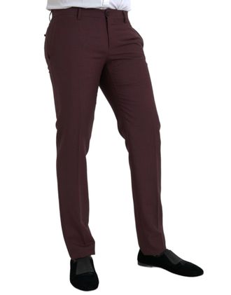 Dolce & Gabbana Maroon Wool Men Slim Fit Dress Pants Mohair