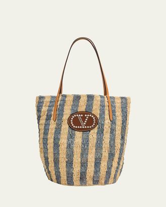 Valentino Garavani Striped Raffia Bucket Bag