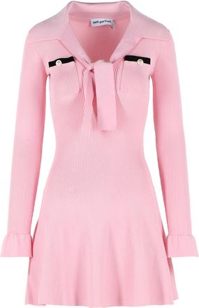Self Portrait Viscose Knit Mini Dress With Pink Laces
