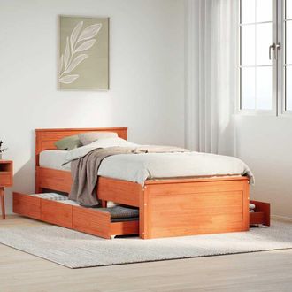 vidaXL Vidaxl - Cama Sin Colch&oacute;n Y Cabecero Madera Maciza Pino Marr&oacute;n 75x190 Cm